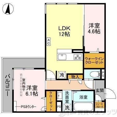 めぞん西田中(2LDK/3階)の間取り写真