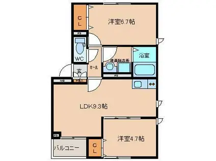 ジュネス(2LDK/2階)の間取り写真