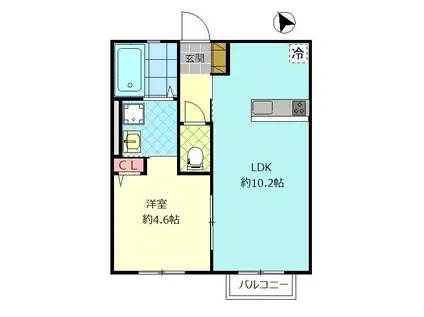 Eフィールド(1LDK/1階)の間取り写真