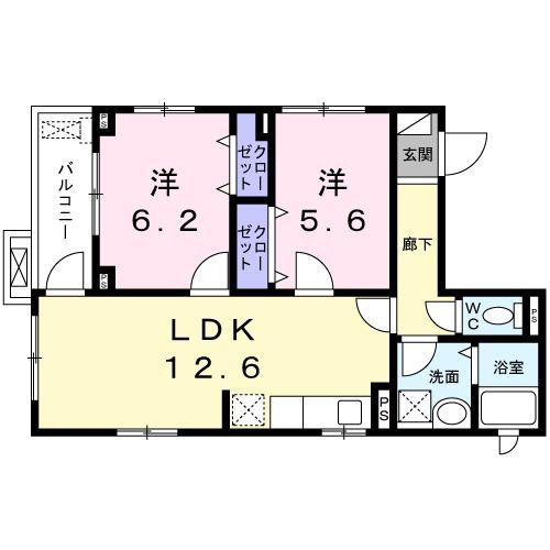 ソレイユ深沢(2LDK/3階)の間取り写真