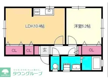 ハッピーヒルズ(1LDK/2階)の間取り写真