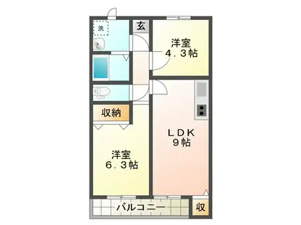 Mキューブ(2LDK/2階)の間取り写真