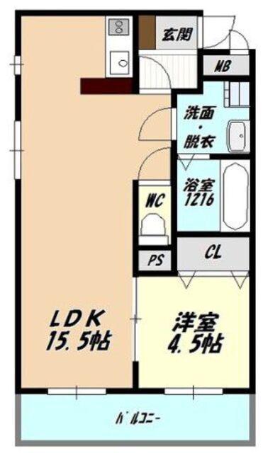 アネーロ城山(1LDK/1階)の間取り写真