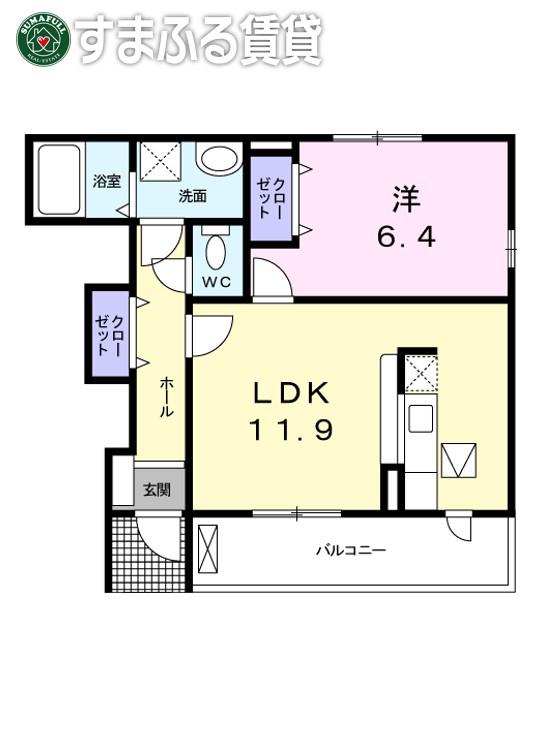 サンリットタウンC(1LDK/1階)の間取り写真