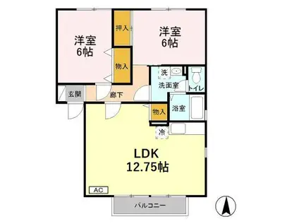 D-ROOM リヴェールフジ B201(2LDK/2階)の間取り写真