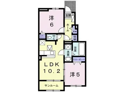 ヴェルミリオンI(2LDK/1階)の間取り写真