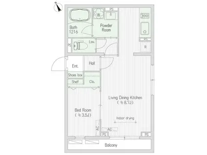 スクエア市谷河田町ヒルサイド(1LDK/3階)の間取り写真
