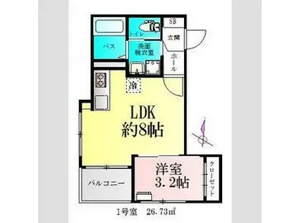 BAU上杉公園(1LDK/1階)の間取り写真