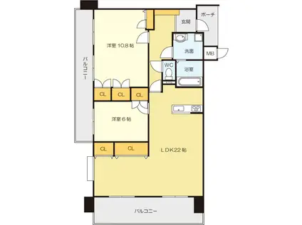 サンライフ中津口(2LDK/14階)の間取り写真