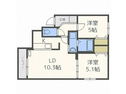 アドラブール麻生(2LDK/2階)の間取り写真