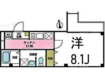 リビオン(1K/2階)の間取り写真