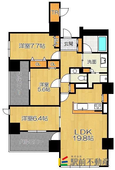 グランドメゾン百道浜オーシャン&フォレス(3SLDK/25階)の間取り写真
