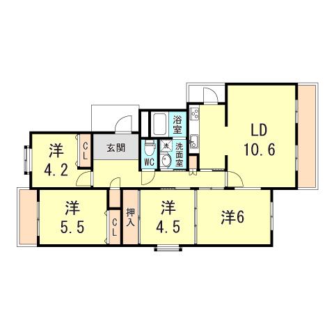 サンハイツ貴崎 5号棟(4LDK/4階)の間取り写真