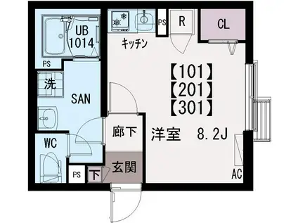 イクシオ六月(ワンルーム/1階)の間取り写真