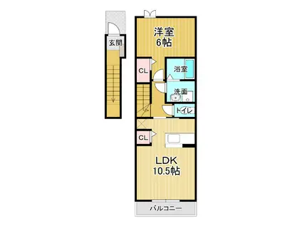 クレシェンドアルファ(1LDK/2階)の間取り写真