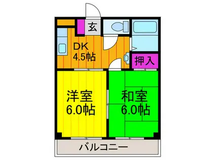 三熊ハイツ渚7号(2DK/3階)の間取り写真