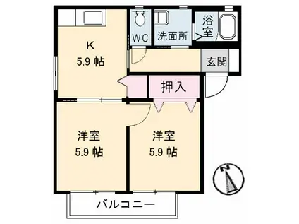 フローラルコートB棟(2K/1階)の間取り写真