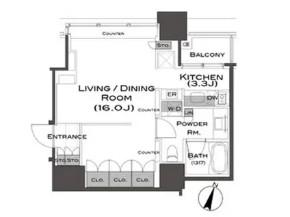 パークアクシス青山一丁目タワー(ワンルーム/17階)の間取り写真