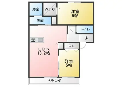 リ・ヴァーチュ(2LDK/1階)の間取り写真