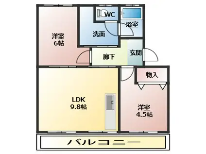 シルエ柏原(2LDK/3階)の間取り写真