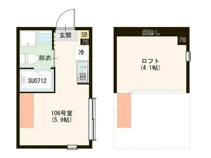 ハーモニーテラス上石神井V(ワンルーム/1階)の間取り写真