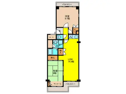 エバーグリーンポートタウン11号棟A(2LDK/12階)の間取り写真