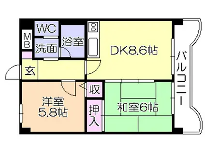 ライオンズマンション東町(2DK/10階)の間取り写真