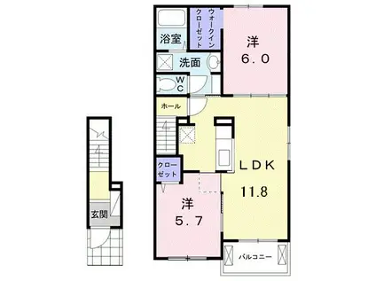 アップルII(2LDK/2階)の間取り写真