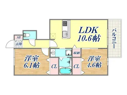 クローバー富士2号館(2LDK/1階)の間取り写真