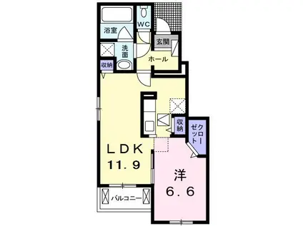 プランドールA(1LDK/1階)の間取り写真