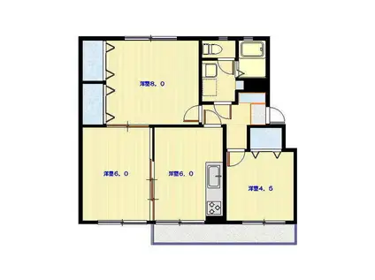 川和団地11号棟(3DK/4階)の間取り写真