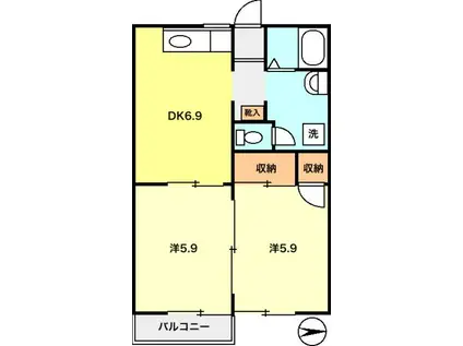 サンモール・学園(2DK/2階)の間取り写真