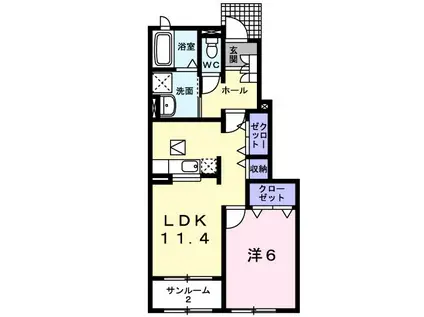 ヴィラ・かたかご I(1LDK/1階)の間取り写真