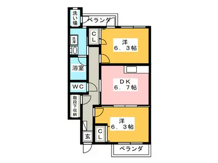 メゾン・シュクル(2DK/1階)の間取り写真