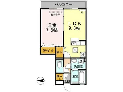リバーパークA(1LDK/1階)の間取り写真