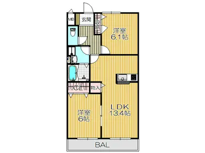 へーベルマンション大久保II(2LDK/1階)の間取り写真