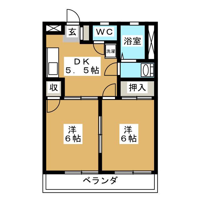 ビューハイツ司(2DK/4階)の間取り写真