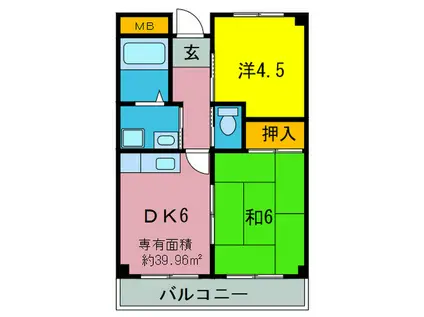 天美センターフラット(2DK/4階)の間取り写真