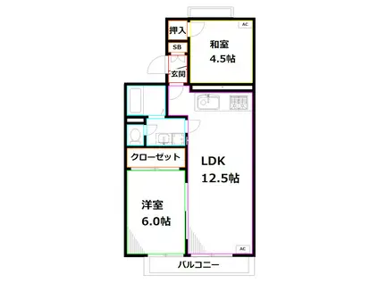 フォーレストヒルズI(2LDK/2階)の間取り写真