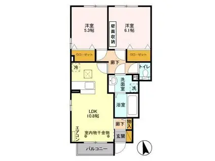 ポラリス I(2LDK/1階)の間取り写真