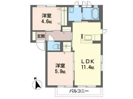 パークヒルB(2LDK/1階)の間取り写真