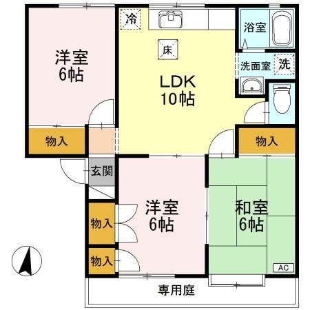 ドミトリー・サヴァーブA棟(3LDK/1階)の間取り写真