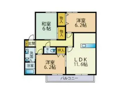 メゾンボヌールC(3LDK/2階)の間取り写真