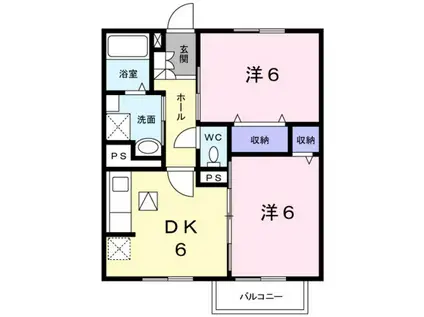 ウエルネスII(2DK/1階)の間取り写真
