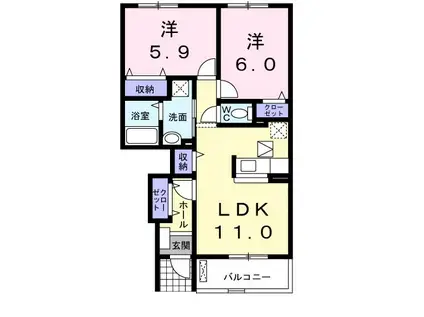 レジデンススクエアD(2LDK/1階)の間取り写真