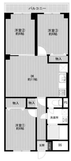 南白川台ハイツ(3LDK/4階)の間取り写真