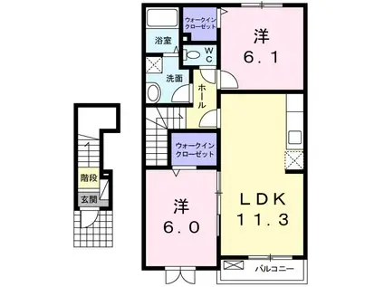 セレブリティC(2LDK/2階)の間取り写真