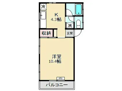 小田急線 柿生駅 徒歩5分 2階建 築46年(1K/2階)の間取り写真