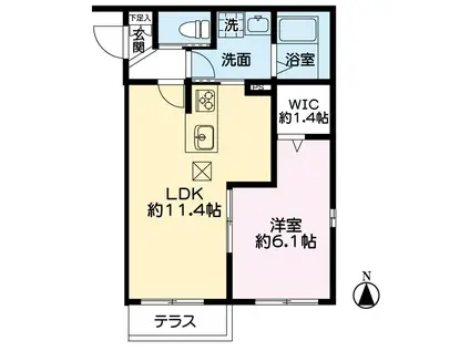 サンライズ北浦和(1LDK/1階)の間取り写真
