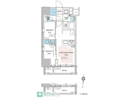 プレディアコート錦糸町スカイビュー(2LDK/3階)の間取り写真